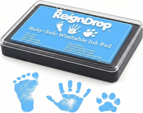 Miniatura 12 de ReignDrop Almohadilla de tinta para huella de bebé y huella de mano - Crea sellos de recuerdo impresionantes y duraderos para bebés y niños. A Azul
