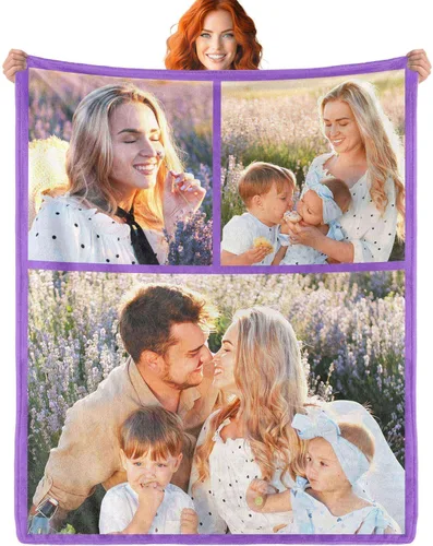 Miniatura 9 de WNNNS Manta personalizada con 3 imágenes, manta personalizada para familias, parejas, novia, novio, amigo. Foto 3-1