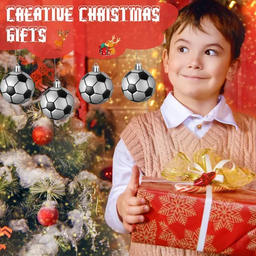Miniatura 6 de Leitee 18 Piezas Pelotas de Fútbol de Plástico Navideñas de 2.36 Pulgadas Adornos para Árbol de Navidad con Asa para Colgar Adornos Decorativos