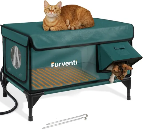 Casa para gatos con calefacción al aire libre en invierno, extremadamente aislada y resistente a la intemperie, refugio elevado para gatos ferales
