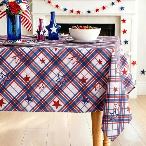 Miniatura 8 de DWCN Mantel patriótico cuadrado del 4 de julio, impermeable, resistente a las manchas, con patrón de estrellas, lavable para el Día de los Caídos