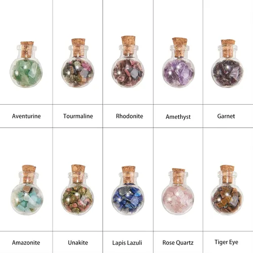 Miniatura 2 de LiQunSweet Juego de 30 piezas de piedras preciosas batidas de cristal, mini botella de deseos de cristal, piedras de reiki curativas con tapón