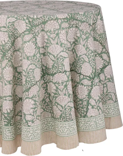 Miniatura 8 de ATOSII Mantel Redondo Bohemio Jade de Algodón 100%, Mantel de Lino con Estampado Floral de Bloques para Comedor, Fiestas, Bodas, Exteriores I