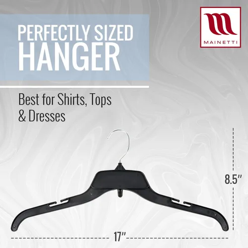 Miniatura 3 de Mainetti 484 - Ganchos de plástico negro reciclado - 100 unidades con gancho giratorio de metal y muescas para tirantes, ideal para camisas, blusas