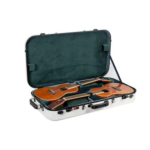 Miniatura 15 de Crossrock Estuche doble de fibra de vidrio con cerradura TSA para dos ukeleles de concierto/tenor-negro (CRF2020DTUBK)