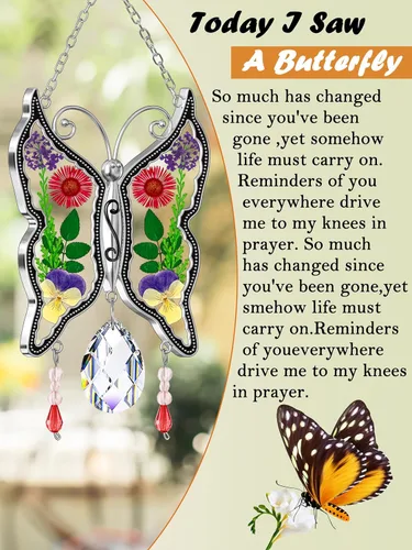 Miniatura 4 de KY&BOSAM - Atrapasoles de mariposa para mamá, regalos de cristal para ventanas, carillón de viento con alas de flores prensadas auténticas con dije