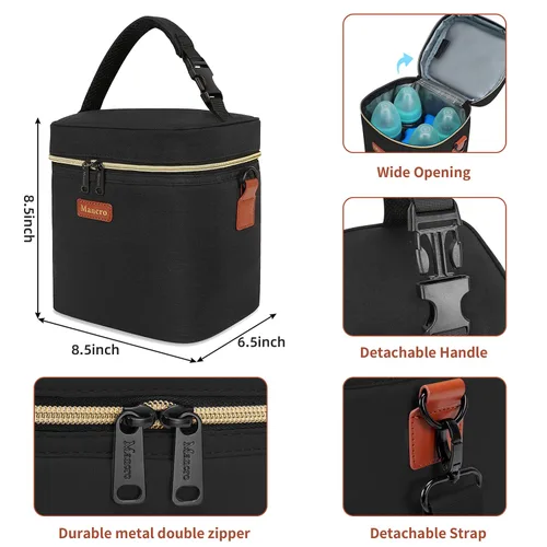 Miniatura 2 de Mancro Bolsa enfriadora de leche materna de viaje, se adapta a 4 biberones de hasta 9 onzas, bolsa para biberones con paquete de hielo, enfriador