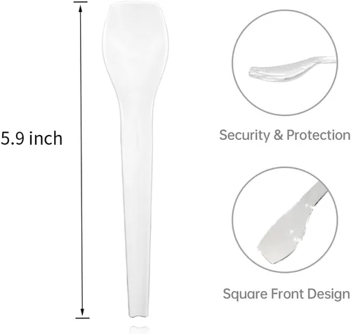 Miniatura 2 de Cucharas de postre de plástico desechables de 6 pulgadas, sin BPA, tamaño pequeño con punta frontal cuadrada, ideal para pasteles, yogur, helados