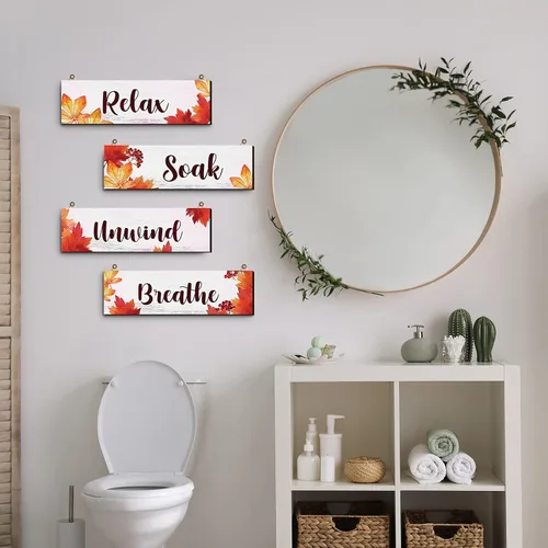 Miniatura 2 de Blulu 4 piezas de decoración de pared de baño de Acción de Gracias, arte de pared, decoración de madera de granja, decoración de madera, para Blanco