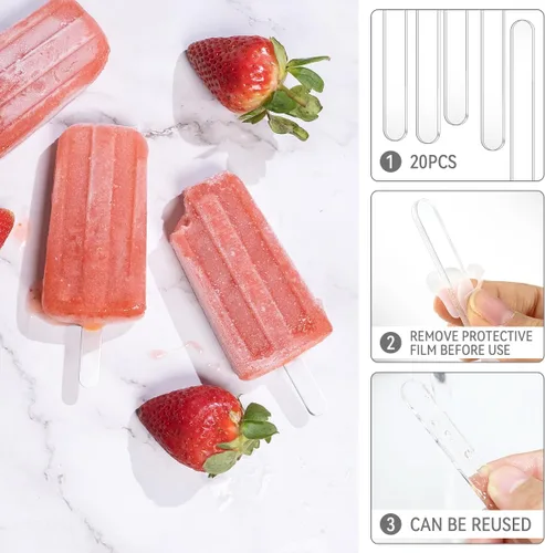 Miniatura 3 de 20 palitos de paletas acrílicas reutilizables de 4.5 pulgadas para hacer paletas de hielo, pasteles y manualidades de desierto de caramelo