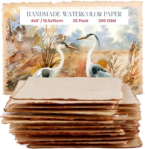 Miniatura 6 de Wanderings 300 g/m² Papel de acuarela hecho a mano grueso – 4x6 Papel vintage hecho a mano con borde engarzado – Papel antiguo prensado en frío