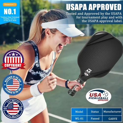 Miniatura 2 de GARYE Juego de 2 palas de pickleball aprobadas por USAPA, juego de pickleball de fibra de carbono, raquetas ligeras de pickleball, paquete de 2
