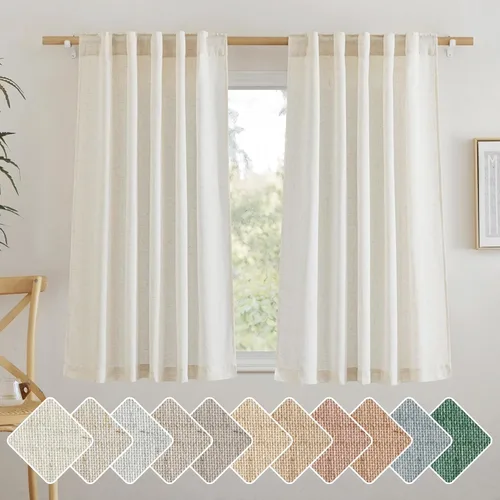 Miniatura 9 de NICETOWN Cortinas de lino grueso para dormitorio, privacidad añadida, bolsillo para barra y pestaña trasera, no se transparentan, mezcla de lino
