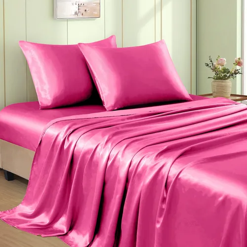 Miniatura 17 de VACVELT Juego de 3 sábanas de satén color beige tamaño individual, juego de ropa de cama, sábana bajera de satén sedoso con bolsillo profundo de 15