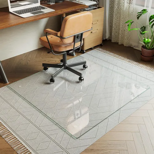 Miniatura 24 de Koonmi Tapete para silla de vidrio templado para suelos de madera dura y alfombras, 30 x 55 pulgadas, protector de piso de oficina transparente