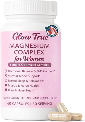 Complejo de magnesio para mujeres – Complejo de magnesio Spectrum de 5 formas (500 mg), glicinato de alta absorción, citrato, óxido y malato –