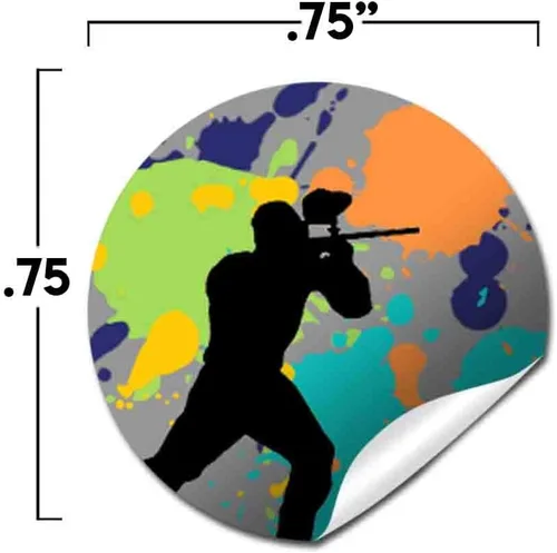 Miniatura 4 de AmandaCreation - Etiquetas adhesivas para fiestas de cumpleaños con temática de paintball, 300 adhesivos circulares de fiesta de 0.75 pulgadas