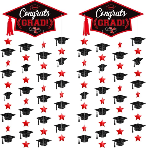 Miniatura 5 de Decoraciones de graduación 2026 – Paquete de 2, 3.3 x 6.5 pies, cortina de flecos de lámina metálica con tapa de graduación, decoraciones de gorra