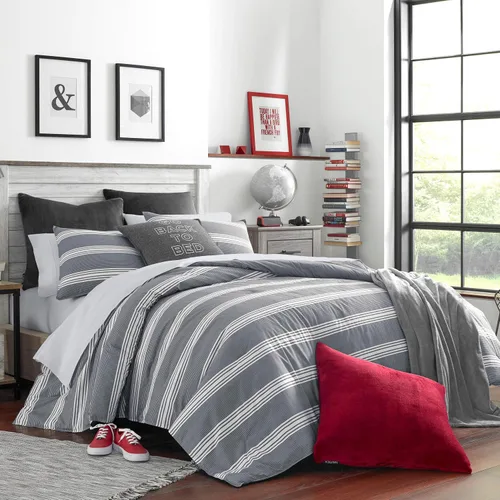 Nautica - Juego de edredón King, ropa de cama reversible de algodón con fundas a juego y bolsa de lavandería reutilizable, peso medio, certificado