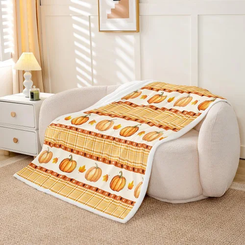Miniatura 5 de Manfei Hello Fall Throw Blanket Pumpkin Maple Leaf Plaid Patchwork Fleece Blanket Autumn Theme Cozy Throws for Bed Couch Sofa,Kids Boys Girls Room