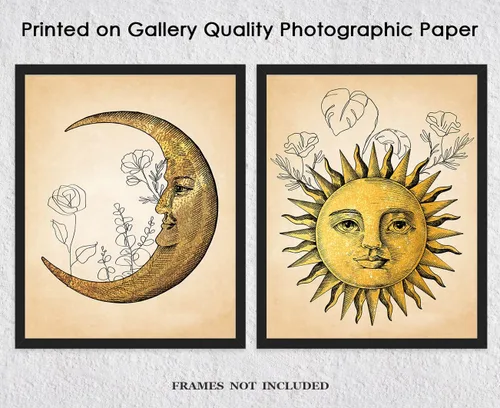 Miniatura 5 de Aesthetic Sun and Moon Line Art - Set of 2 8x10 Unframed Minimalist Abstract Wall Decor - Modern Wall Art for Home, Office, Living Room and Bedroom