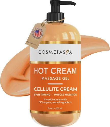 Cosmetasa - Crema caliente para celulitis, 87% orgánica, gel de masaje natural para sudar estómago, abdomen, vientre, dolor de articulaciones,