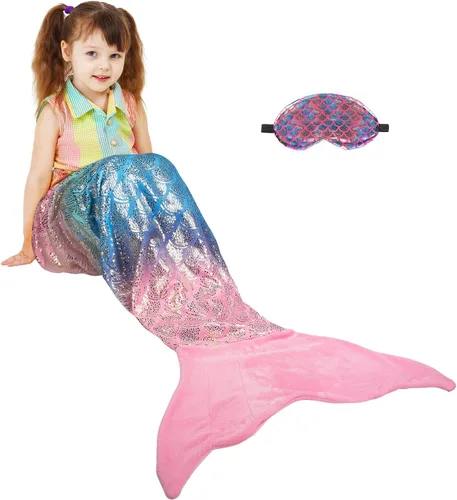Miniatura 24 de Manta de cola de sirena para niños de Catalonia, manta súper suave de franela para dormir, manta acogedora para niñas, diseño de arco iris, regalo