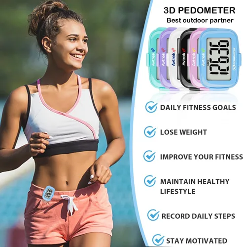 Miniatura 4 de AVTREK Contador de pasos 3D con clip con retroiluminación LED, podómetro de bolsillo para caminar actividades al aire libre, rastreador de fitness