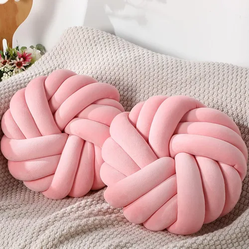 Fumete 2 Piezas Almohadas de Nudo Redondas de 14 Pulgadas, Almohada de Bola de Nudo de Felpa Suave Decorativa Hecha a Mano, Cojín Decorativo Moderno