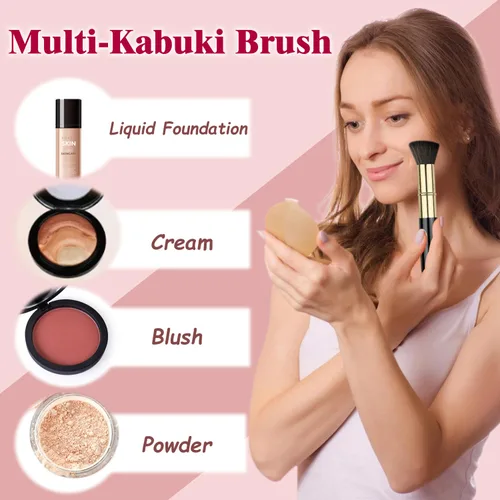 Miniatura 2 de Brochas de maquillaje retráctiles Kabuki, 2 piezas, brocha para polvo/brocha para base, rubor en polvo, bronceador, pulido, líquido, crema