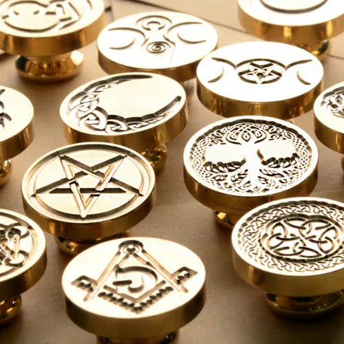 Miniatura 3 de Juego de sellos de cera, sellos de cera de sellado de cobre con empuñadura de madera, sello de cera wicca retro vintage