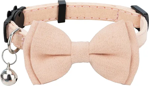 Miniatura 6 de Collar de gato con pajarita de campana Breakaway Kitten Small Pet Safety Solid Wedding Basic Pure Color Suede Soft Adjustable Sailor Bow - [1