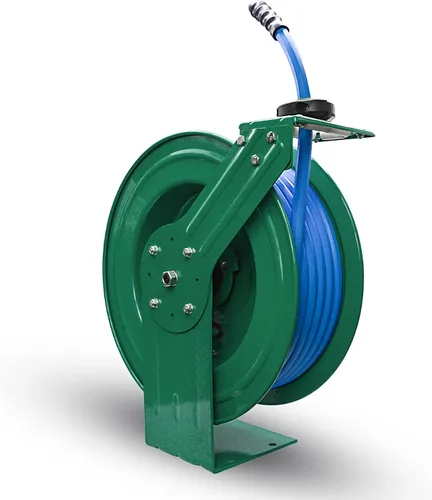 Miniatura 4 de RMX BluSeal Carrete de manguera de agua retráctil automático con manguera de jardín de goma de agua caliente y fría, boquilla rociadora