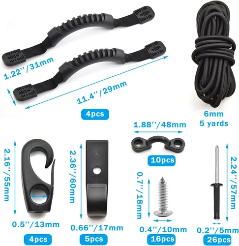 Miniatura 3 de Kit de aparejo de mango de transporte de kayak, asas de transporte de canoa de kayak, piezas de repuesto de cuerda elástica de 15 pies y 0.236 in