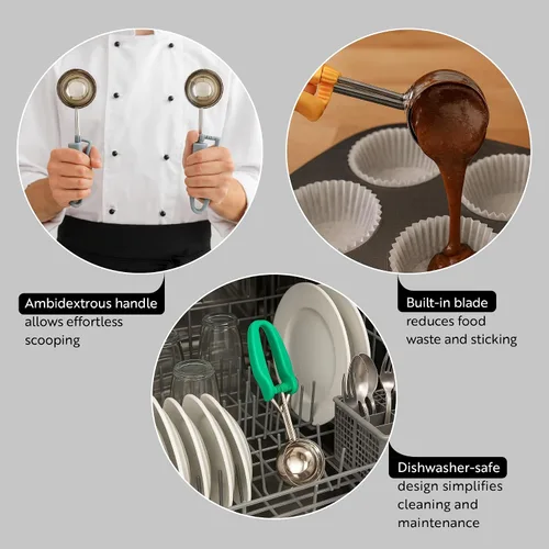 Miniatura 3 de Cucharón de porciones de acero inoxidable de agarre cómodo con mango ambidiestro