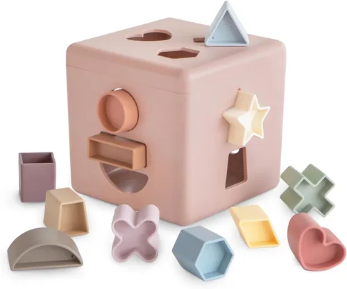 Miniatura 9 de mushie Caja de clasificación de formas (original) Juguete educativo de aprendizaje para niños pequeños con 12 formas Fabricado en Dinamarca