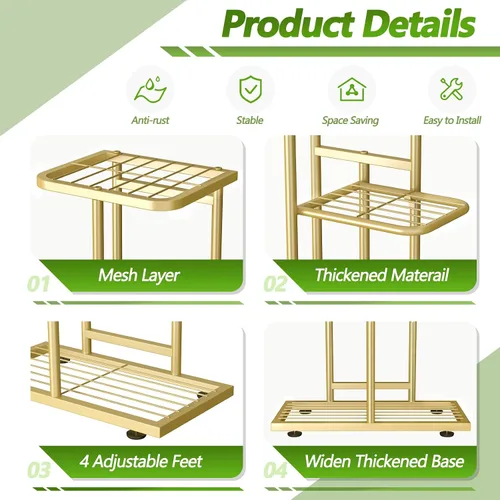 Miniatura 3 de Soporte para plantas de 6 niveles dorado para interiores y exteriores, estante de metal para esquinas actualizado para múltiples plantas