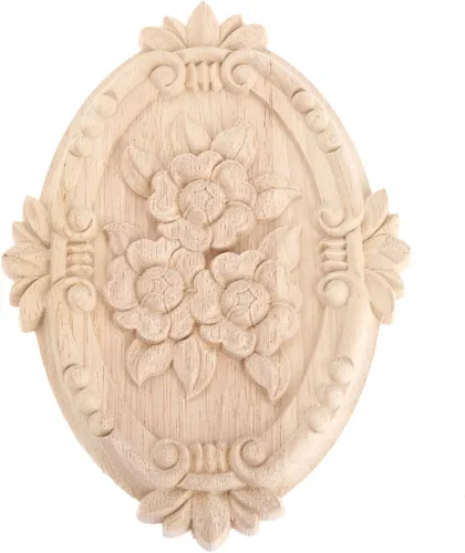 Miniatura 11 de Apliques de madera, adornos decorativos de madera, adornos tallados en rosas para muebles, calcomanías ovaladas de talla central para puerta