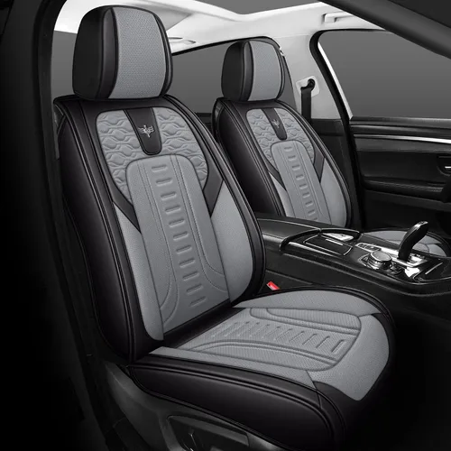 Miniatura 8 de LINGVIDO Funda de asiento de piel sintética (ajuste universal, línea roja negra), funda impermeable para asiento delantero de automóvil, SUV