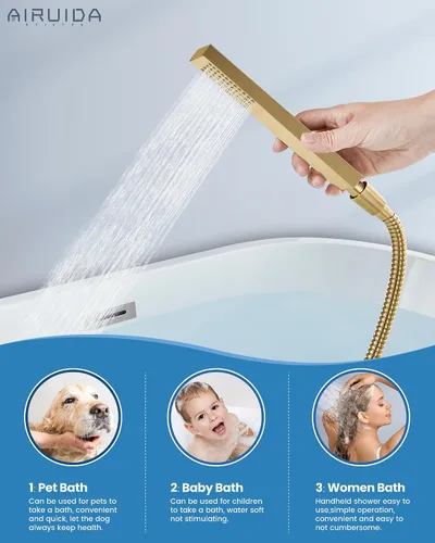 Miniatura 4 de Airuida Grifo de bañera de montaje en pared con boquilla de cascada, grifo de bañera montado en la pared con ducha de mano de una sola manija, juego