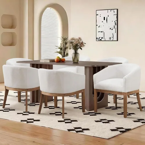 Miniatura 3 de SoarFlash Sillas de comedor tapizadas modernas de mediados de siglo con brazos, juego de 2, sillas de cocina y comedor de lino de granja, con marco