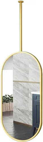 Espejo ovalado para colgar en el techo, espejo de pared flotante para baño, espejo montado en el techo con marco de metal negro y pluma - dorado,