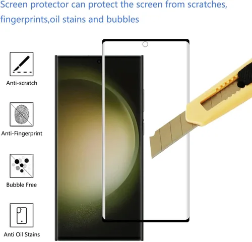 Miniatura 3 de Protector de pantalla de vidrio templado para Samsung Galaxy S23 Ultra 5G, curvado 3D, dureza 9H, antiarañazos, transparente HD, compatible