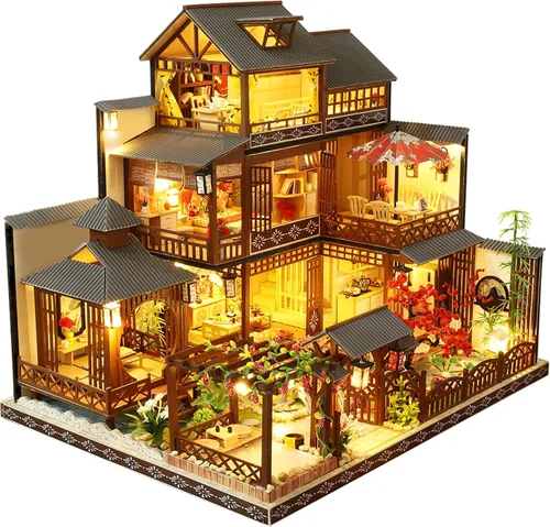 Miniatura 9 de Spilay - Kit de muebles de madera para casa de muñecas en miniatura de bricolaje, modelo de castillo grande hecho a mano, juguetes creativos