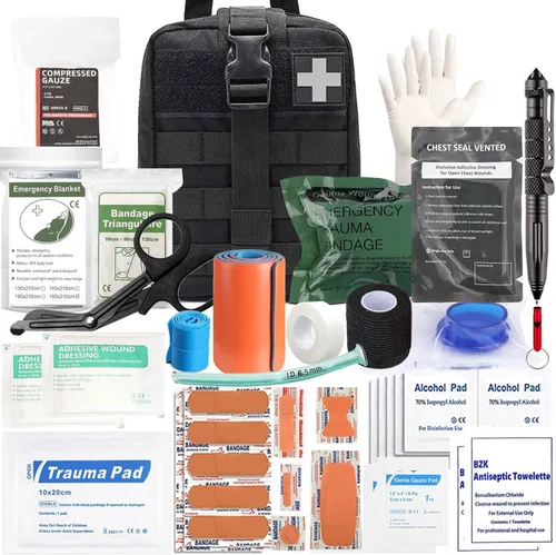 Kit de Trauma Ifak, 74 Piezas de Suministros Tácticos de Primeros Auxilios Mejorados, Bolsa Molle Ifak Rip Away Suministros de Repuesto para Negro