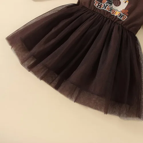 Miniatura 5 de Vestido de Acción de Gracias para niña pequeña vestido de manga larga con volantes vestido de tul de pavo con diadema