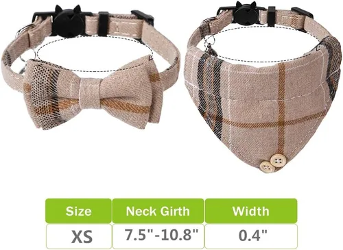 Miniatura 4 de Faleela Breakaway Collar de gato con campanas, paquete de 2 collares para gatos con campanas, collares de gato con bandana, accesorios para collares