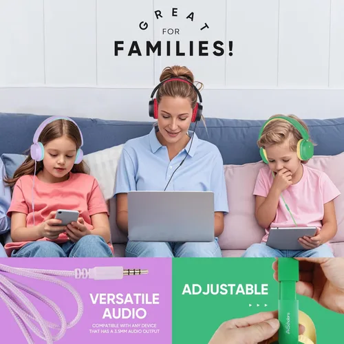 Miniatura 6 de Auriculares para niños en paquete de 5 unidades para la escuela, auriculares con micrófono HD y sonido estéreo sobre la oreja para el aula, ajuste