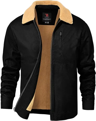 Miniatura 9 de TBMPOY Chaqueta de invierno para hombre, forro polar de sherpa grueso, de algodón, con cremallera completa, bolsillos con cremallera