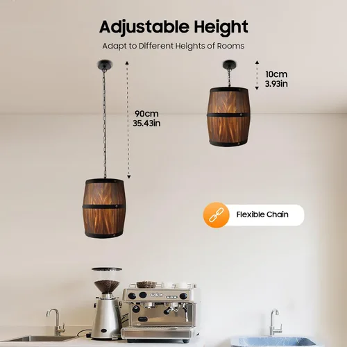 Miniatura 3 de Lámpara colgante de techo retro, madera antigua barril de vino colgante accesorio barra de luz decoración café lámpara de techo, lámpara de techo